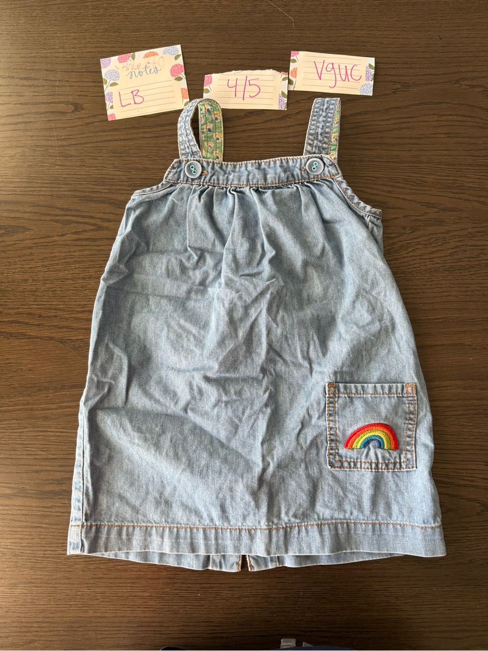 Little bird 4/5 Girls Light Blue Denim Jumper Dress with Rainbow Pocket